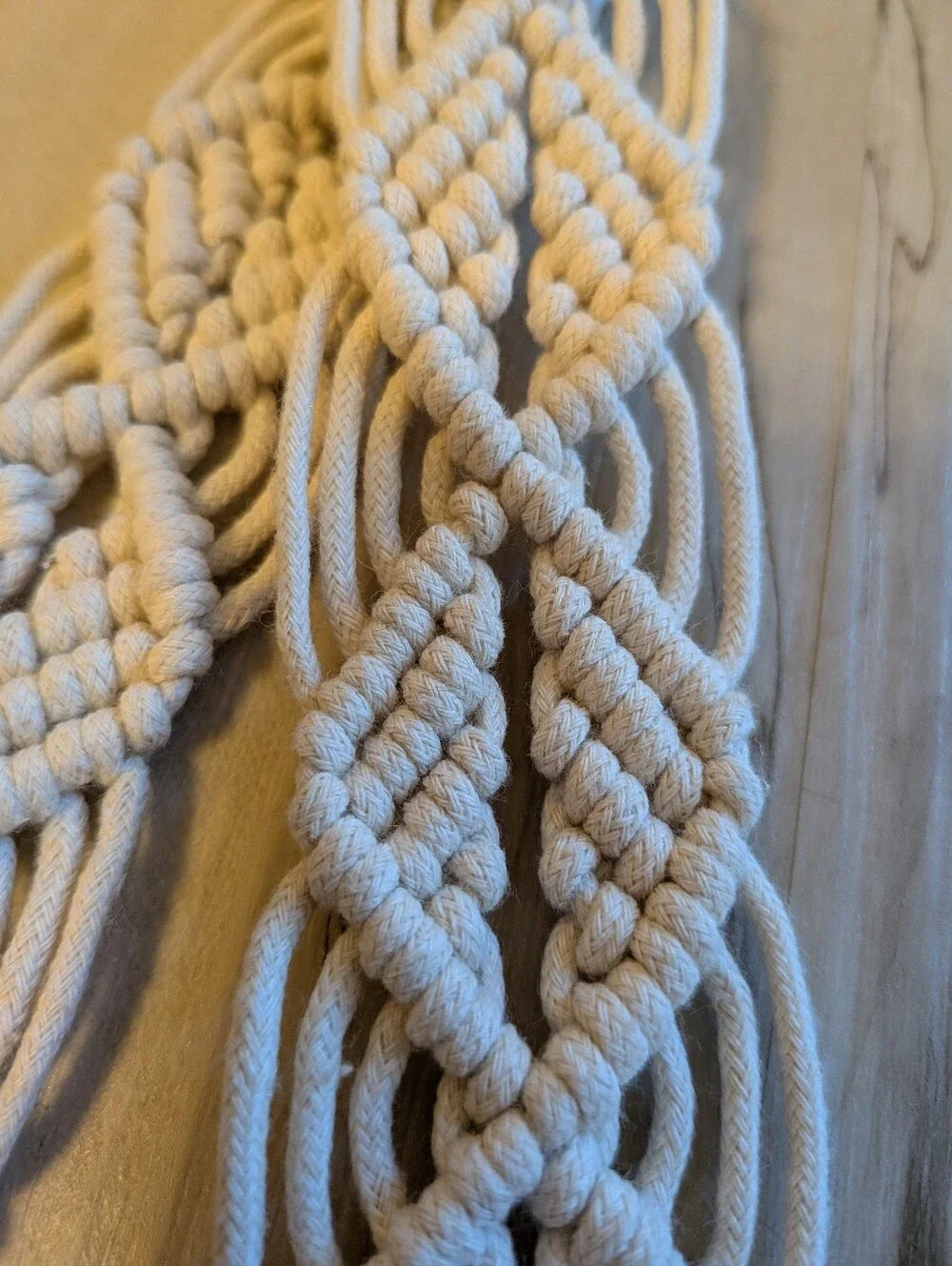 Crochet Macrame Belt Off White Wooden Buckle